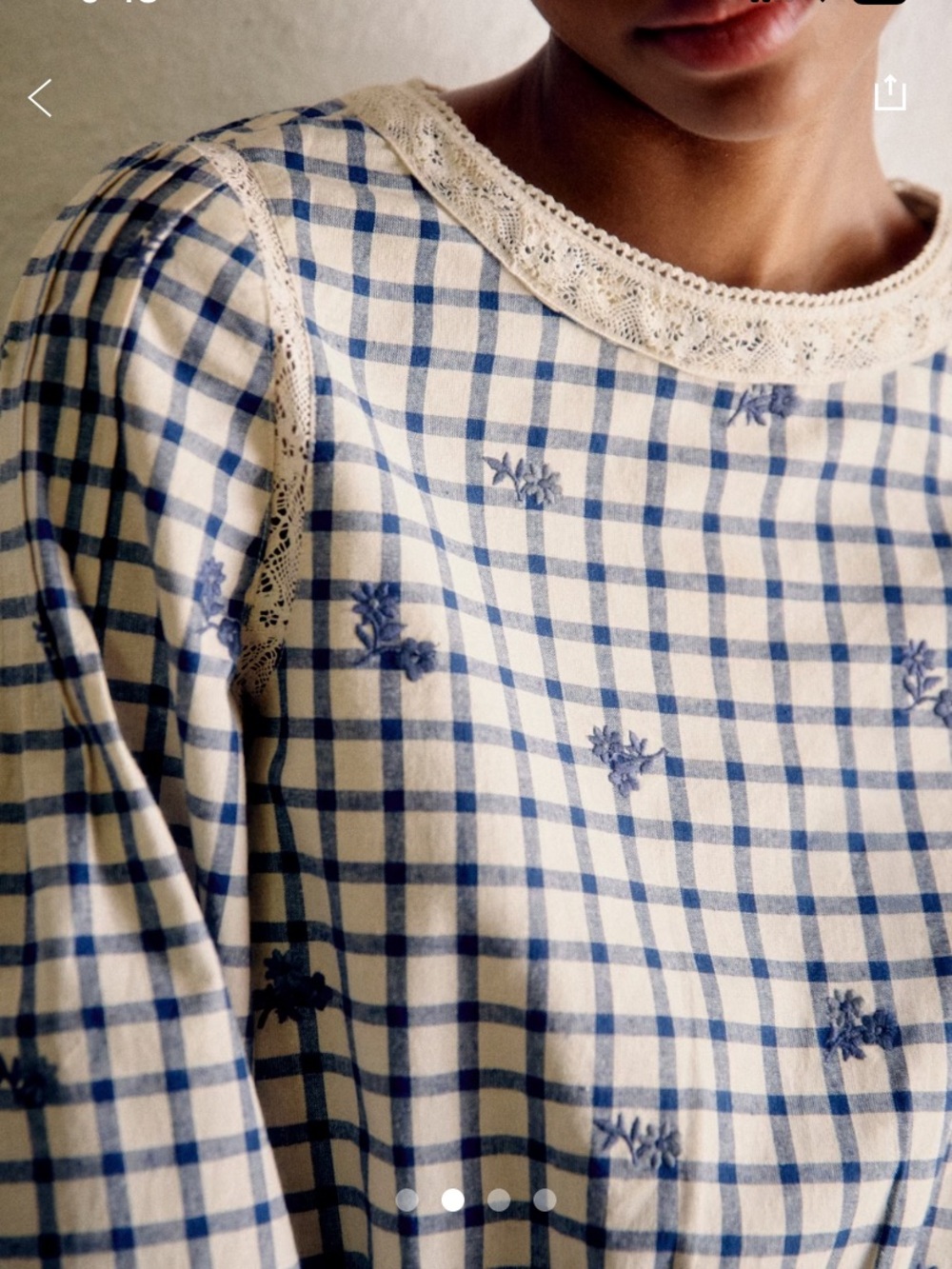 Sezane Thalyna Checked Lace-Trim Blouse - Picture 3 of 11